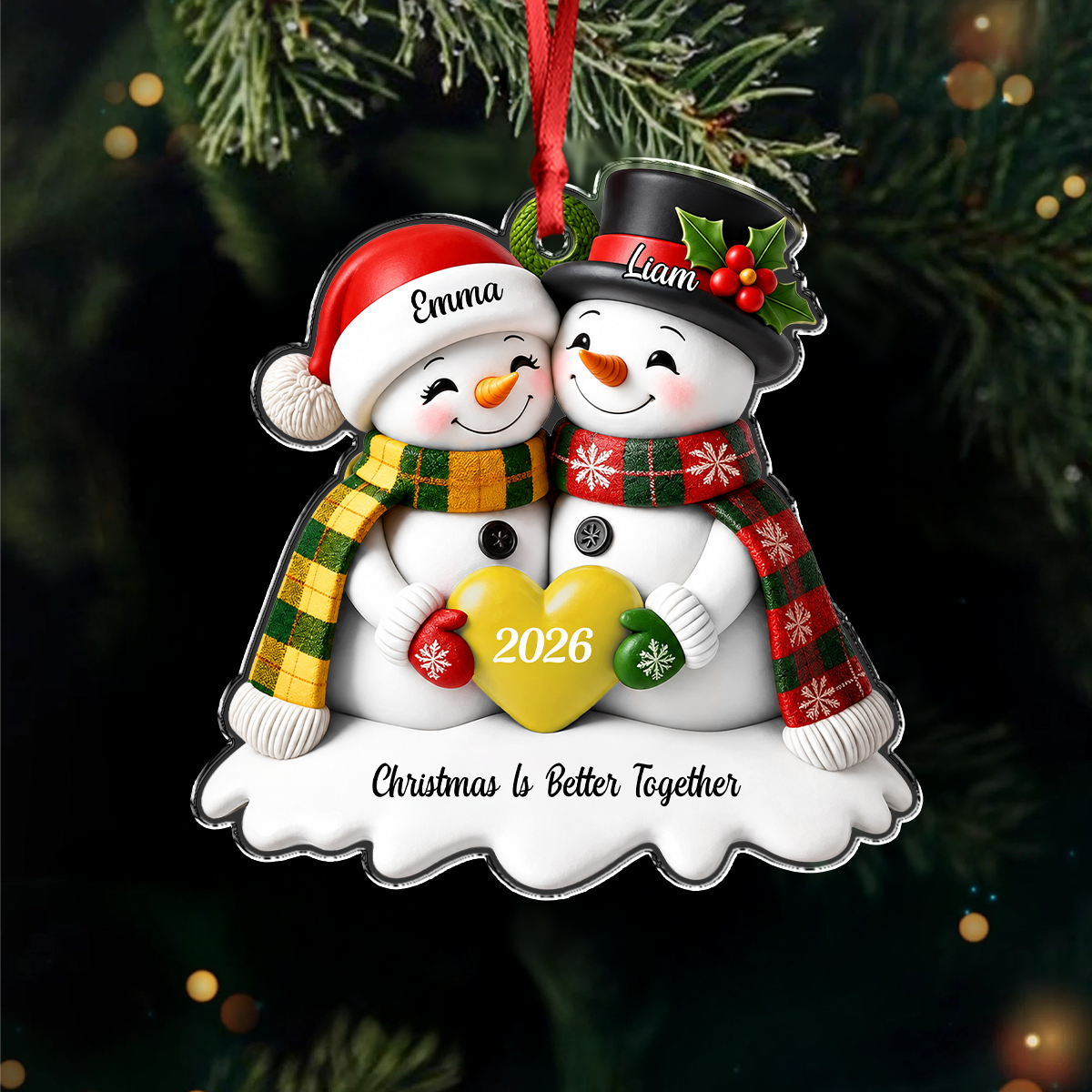 Personalized Snowman Couple 3D Effect Acrylic Christmas Ornament LM32 669863