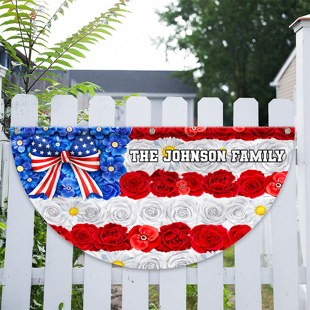 Custom Family Name Red White Blue Floral USA Independence Day Non-Pleated Fan Flag TH10 898893