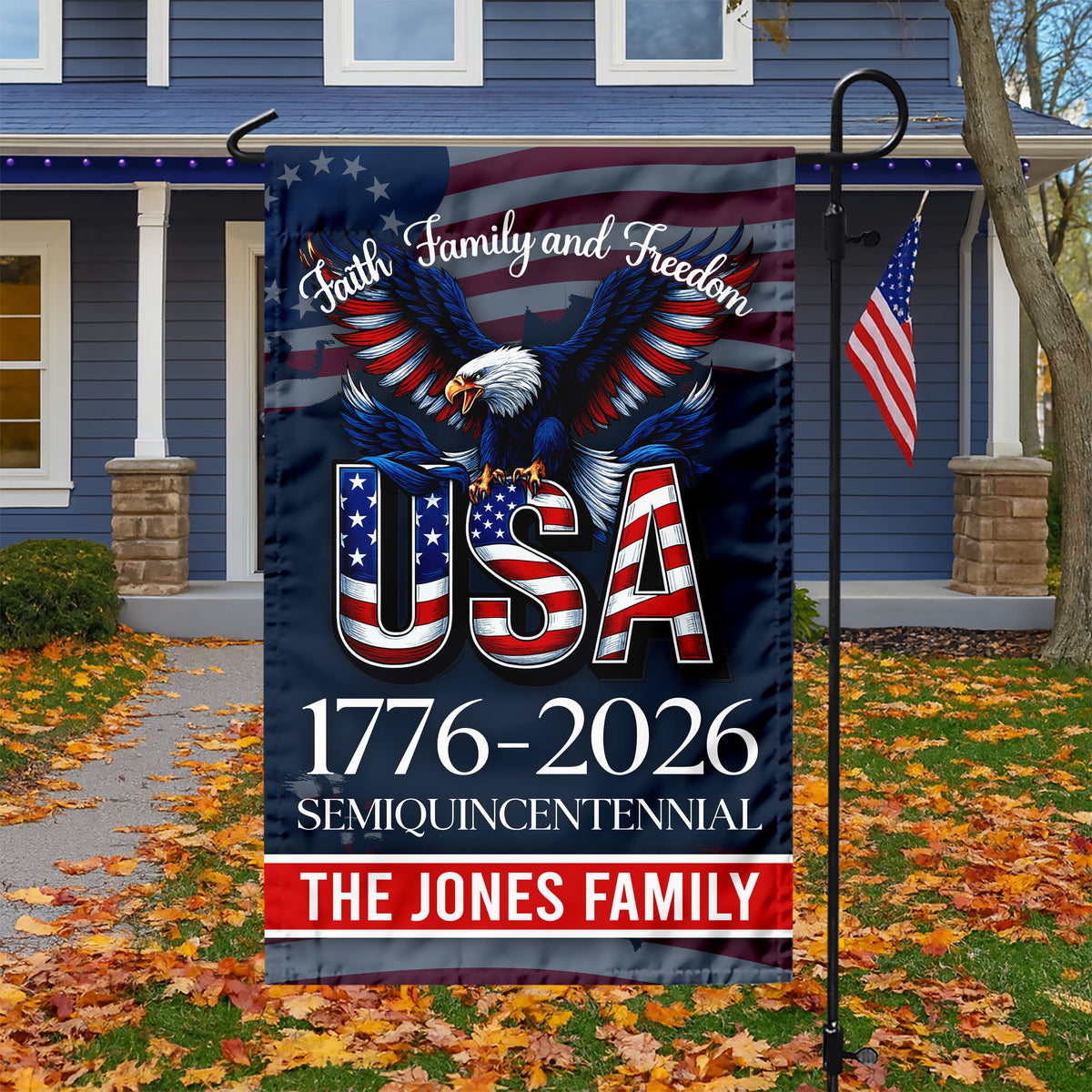 Custom Name Faith, Family & Freedom America 250 Years Patriotic Garden Flag LM32 897165