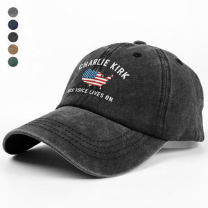 Charlie Kirk - His Voice Lives On Washed Denim Baseball Cap LM32 65459