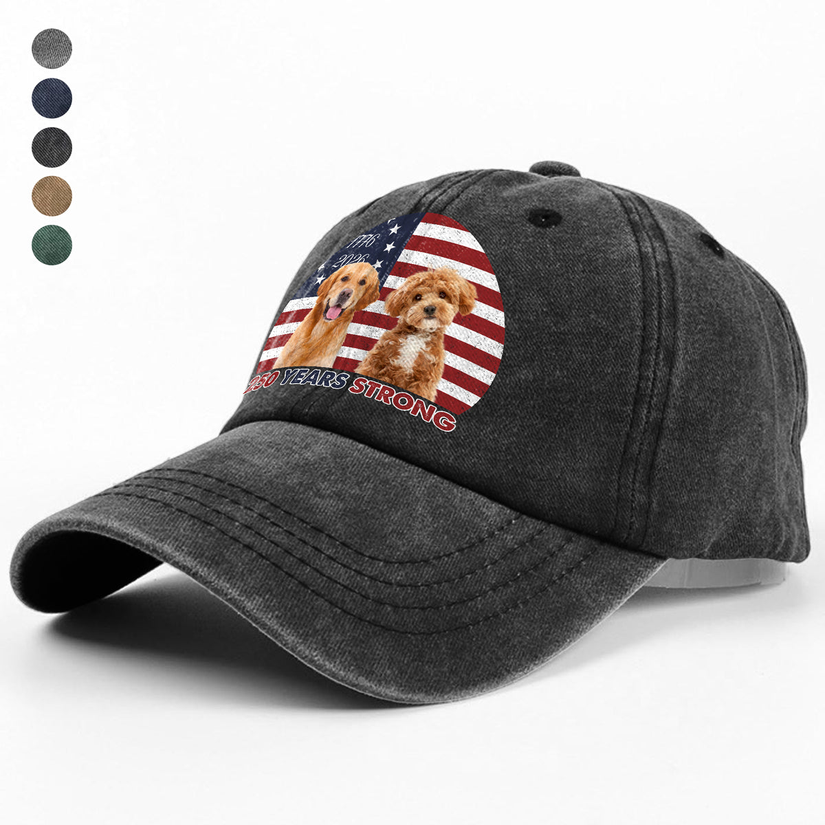 Custom Photo 250 Years Strong Dog Cat Vintage Retro Washed Denim Baseball Cap HO82 901284