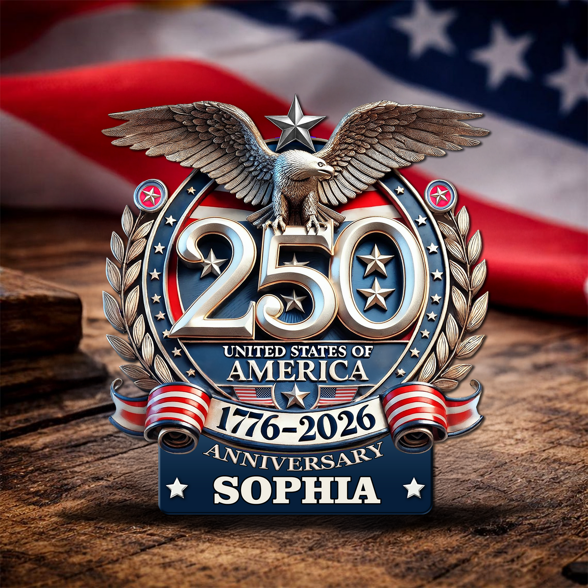 Custom Name United States Of America 250th Anniversary 1776-2026 Eagle Stainless Steel Metal Pin LM32 899523