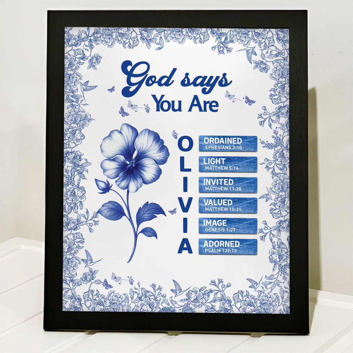 Custom Name Letter And Flower Toile De Jouy Style God Says I Am Picture Frame LM32 895395