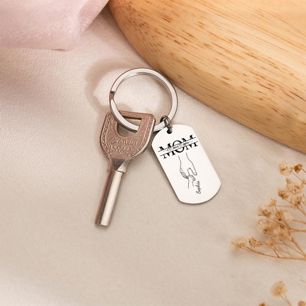 Custom Photo I Love You Mom Holding Hands Metal Keychain CH07 911180