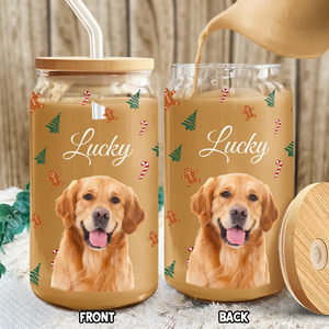 Custom Photo Dog With Snow Glass Can With Lid For Dog Lovers CH07 899106