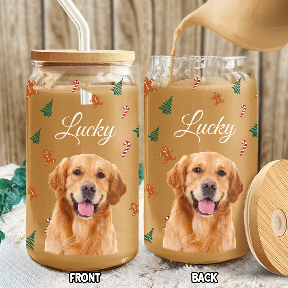 Custom Photo Dog With Snow Glass Can With Lid For Dog Lovers CH07 899106