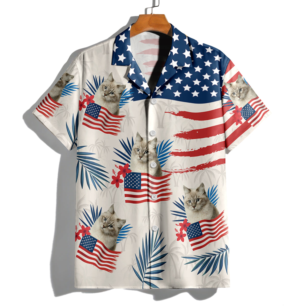 Custom Dog Cat Photo American Flag Hawaiian Shirt 4th of July Gift CH07 896110