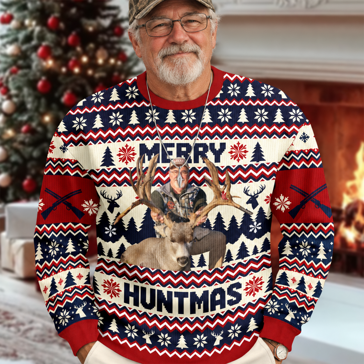 Custom Photo Merry Huntmas, Personalized Ugly Sweater Christmas Hunting Gifts HA75 919616