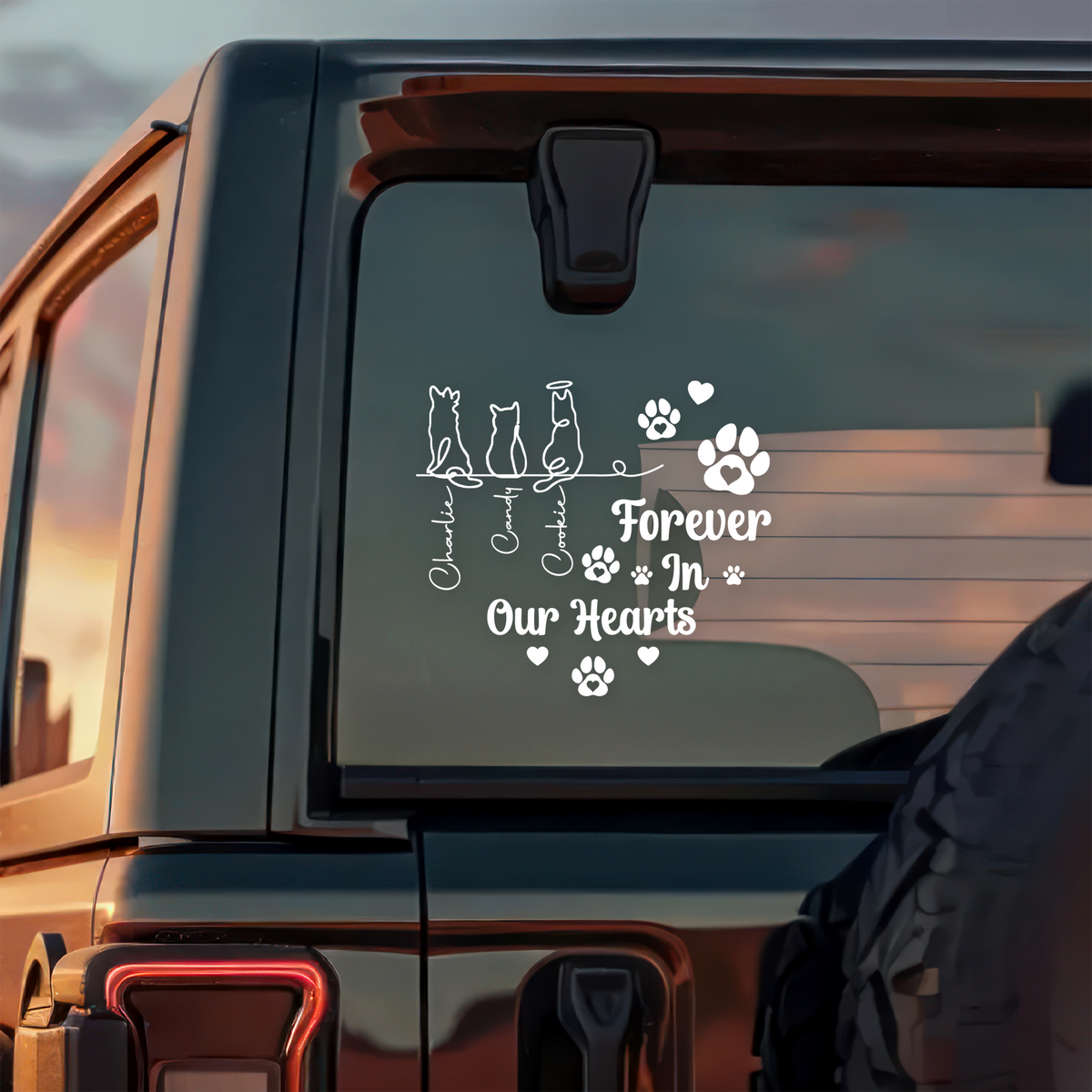 Personalized Forever In Our Hearts Car Window Decal Sticker Gift For Dog Cat Lovers CH07 910258
