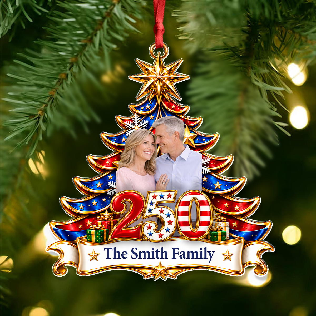 Personalised Family Photo Christmas Tree Acrylic Ornament US 250th Anniversary LM32 669989