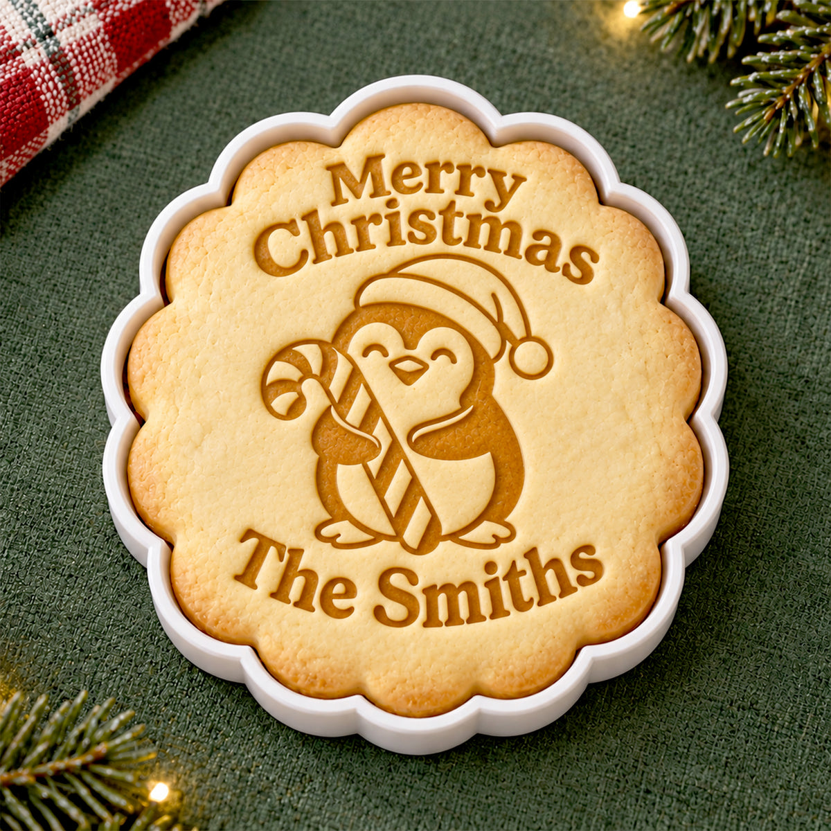 Personalized Family Name Christmas Cookie Stamp – Cute Penguin, Snowman & Reindeer Holiday Baking Stamp CH07 181096