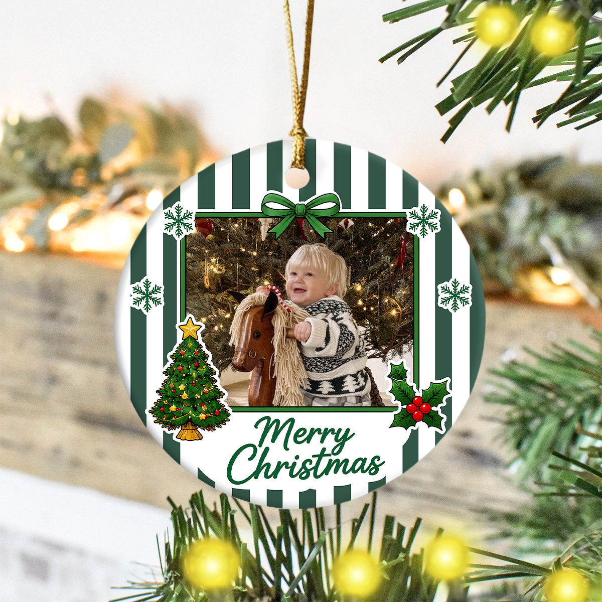 Custom Family Photo Merry Christmas Ceramic Ornament, Personalized Holiday Keepsake, Christmas Gift HA75 919148