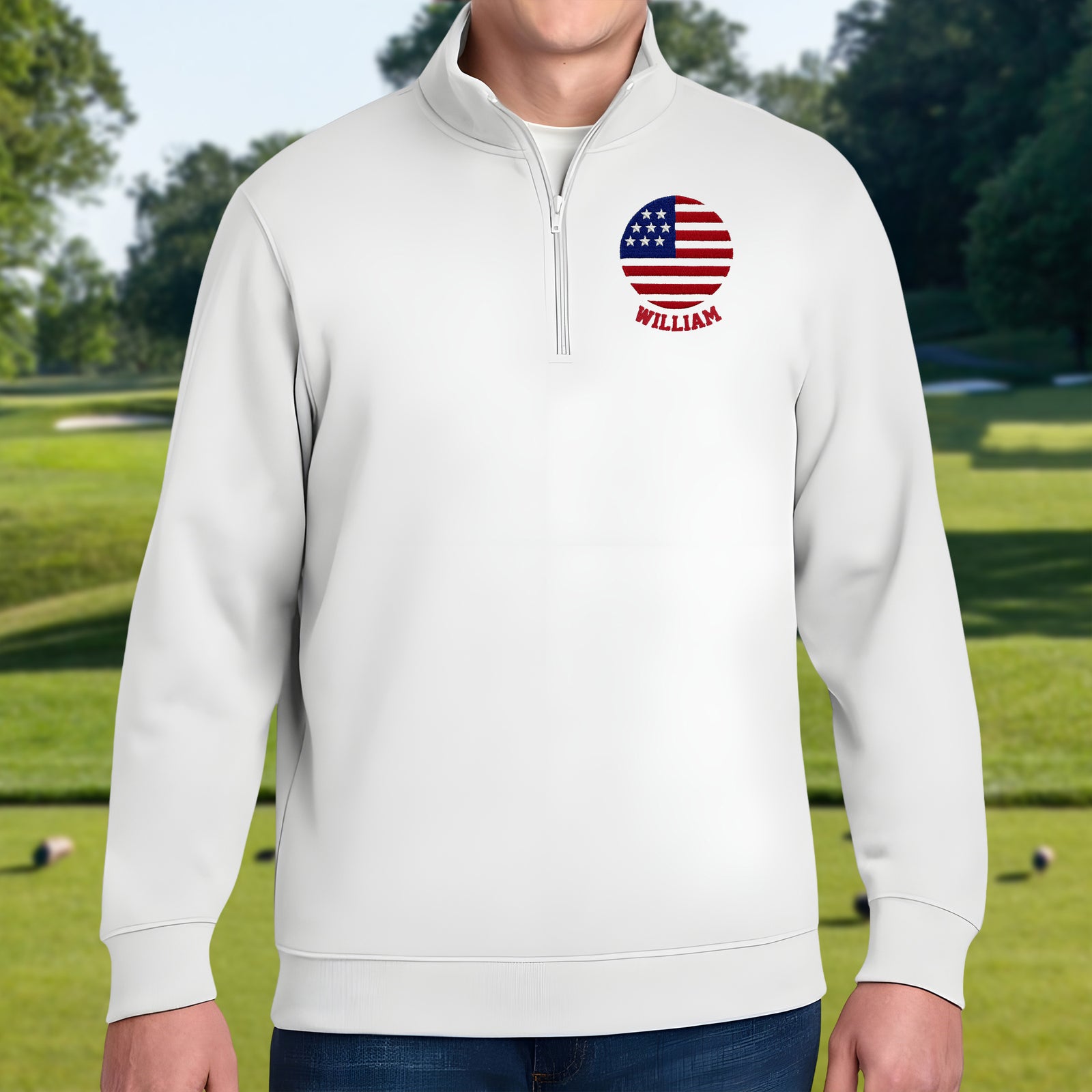 Personalized Name US Flag Embroidered Quarter Zip Sweater, Unique Enthusiast Gift HA75 898634
