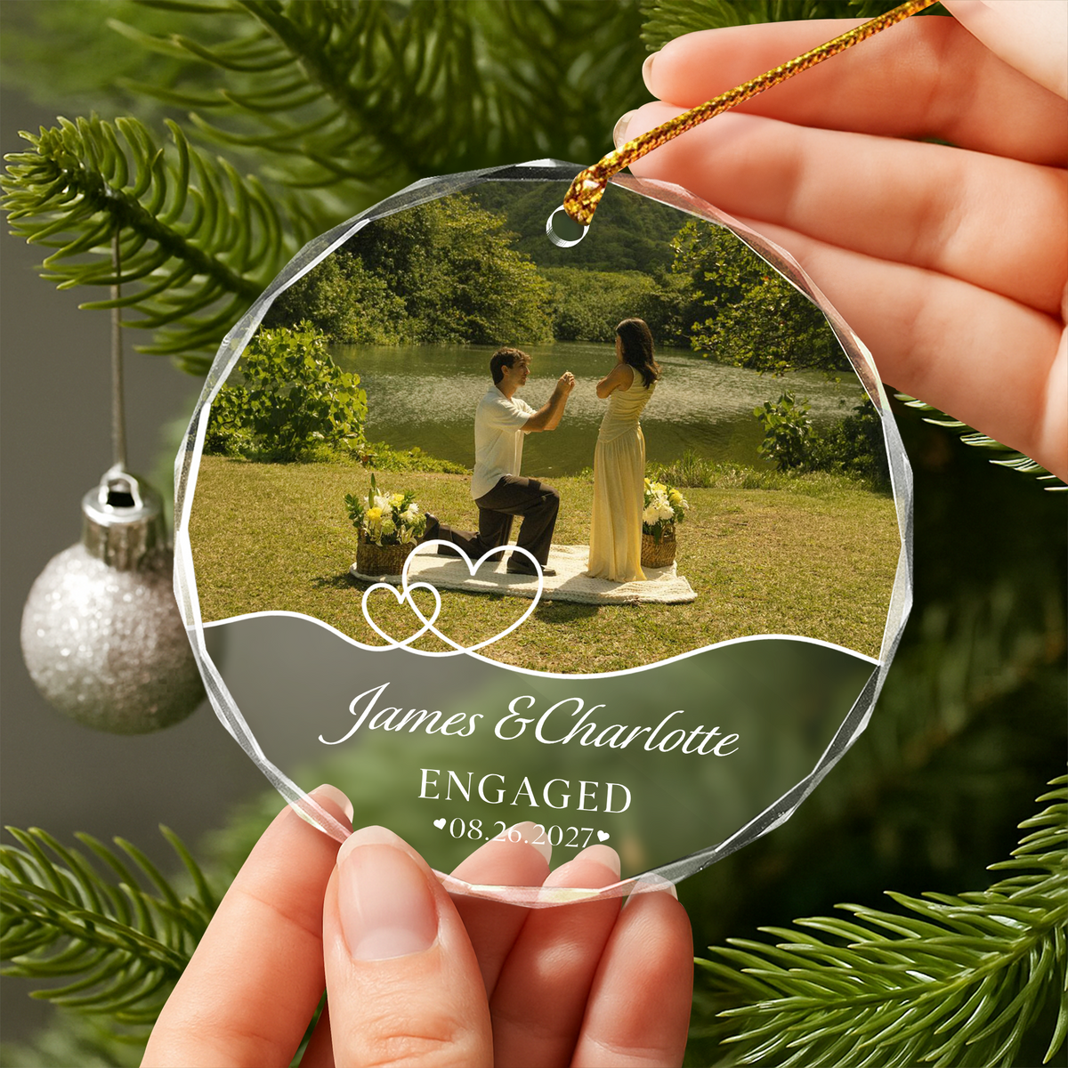 Custom Photo Engaged Glass Ornament – Personalized Engagement Christmas Gift For Couples TH10 170691