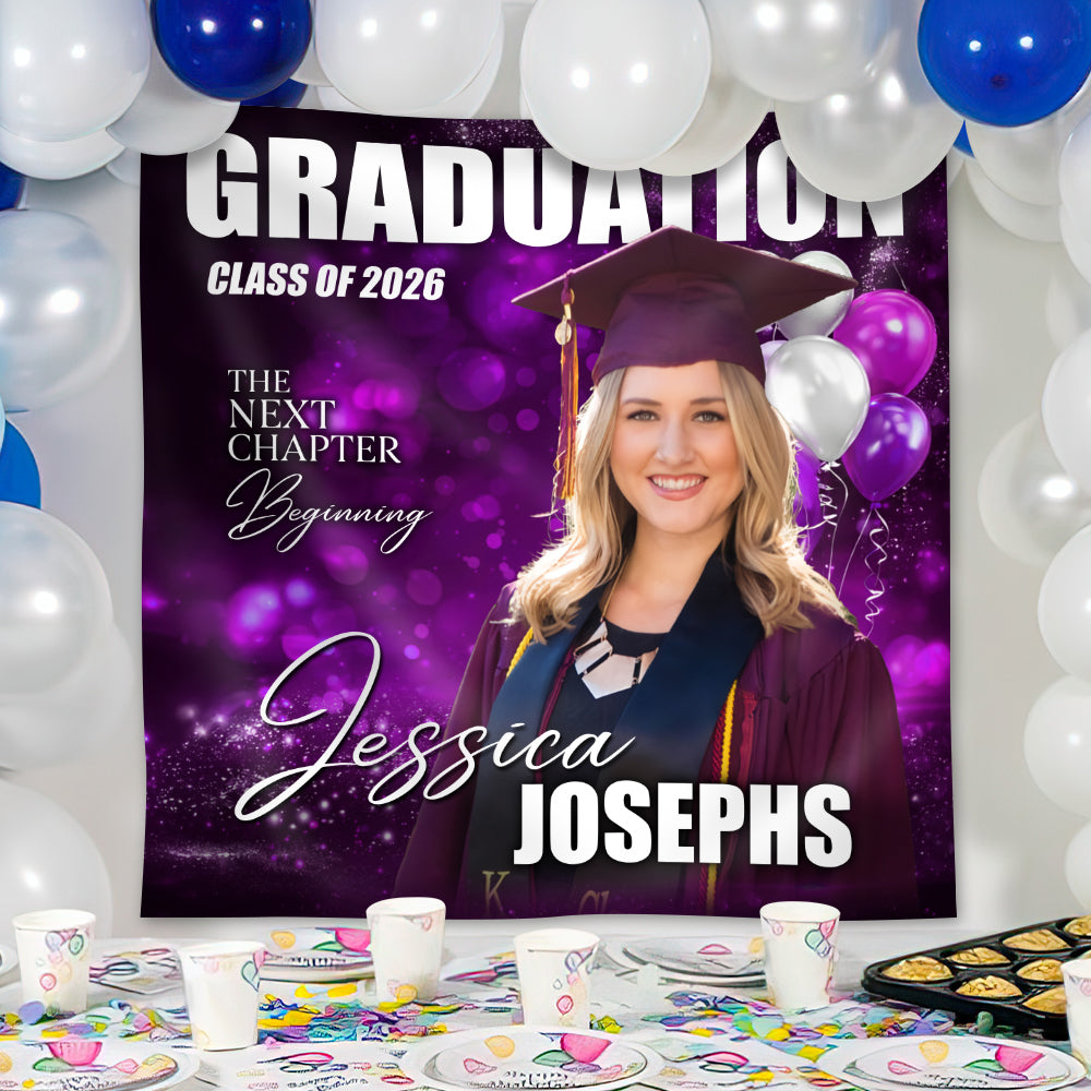 Custom Photo Class Of 2026 Balloon Graduation Party Backdrop LM32 899451