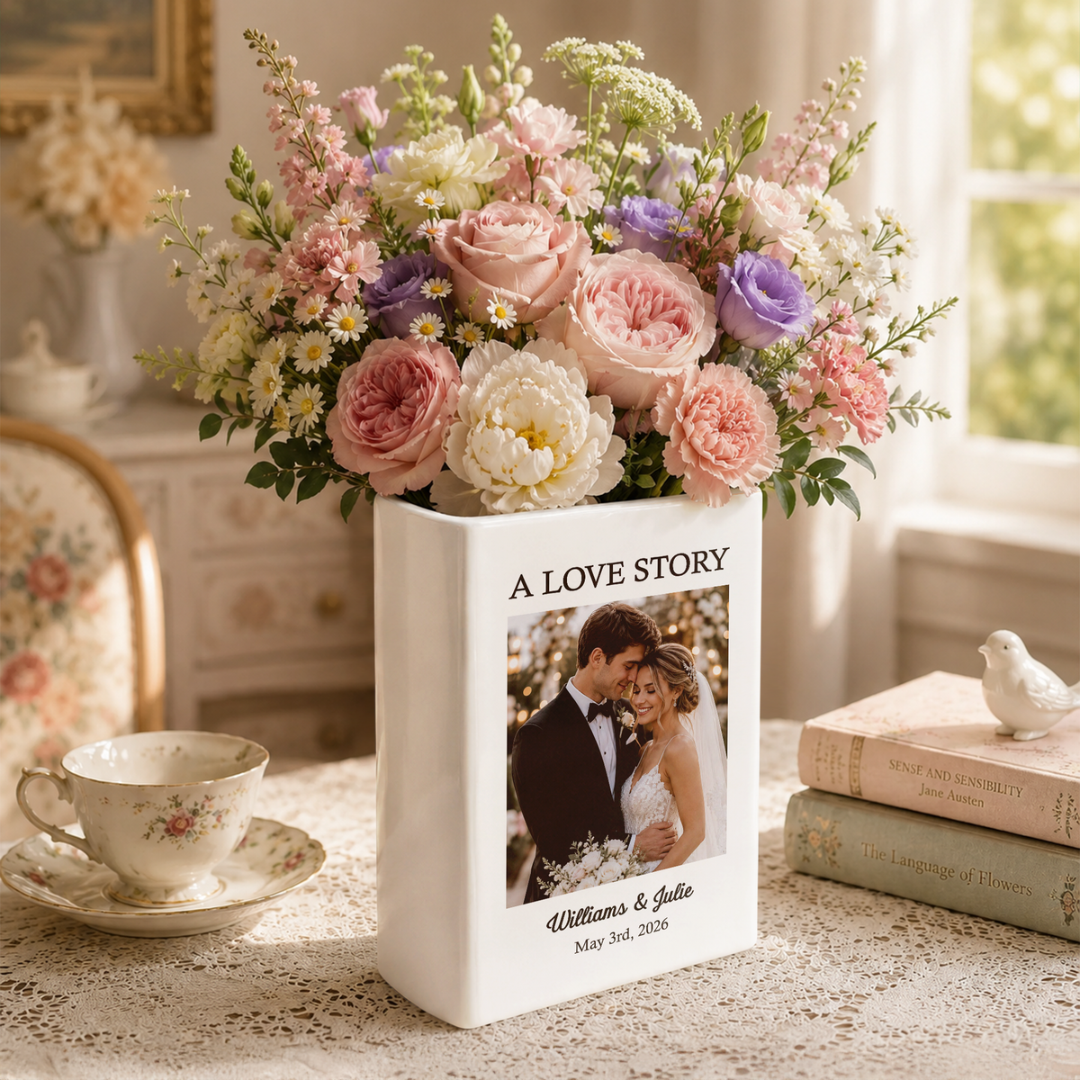 Custom Wedding Photo - A Love Story Book Vase Wedding Anniversary Gift CH07 180434