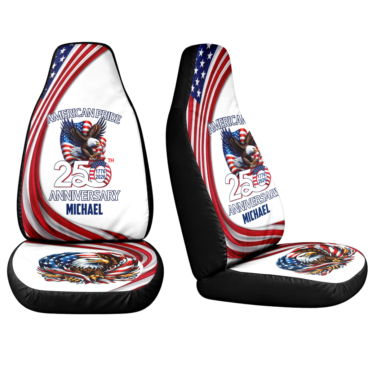 Custom Name American Pride Patriotic 250th Anniversary Eagle Car Seat Cover LM32 899551