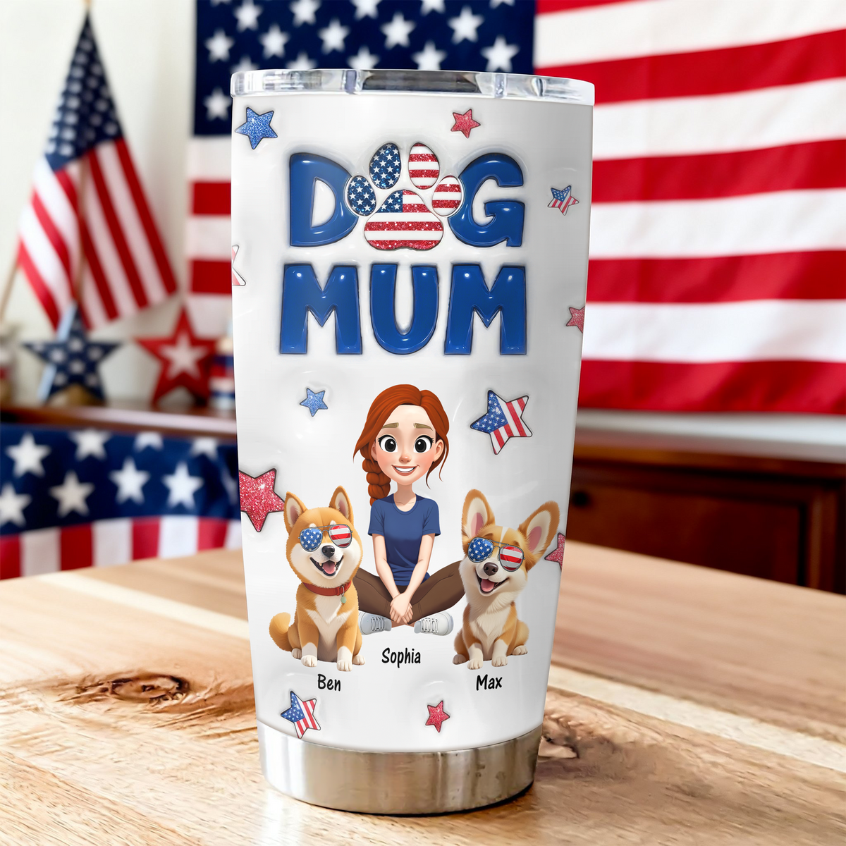 Personalized American Dog Mom Dog Mum And Dog 3D Inflated Effect Fat Tumbler HA75 920304