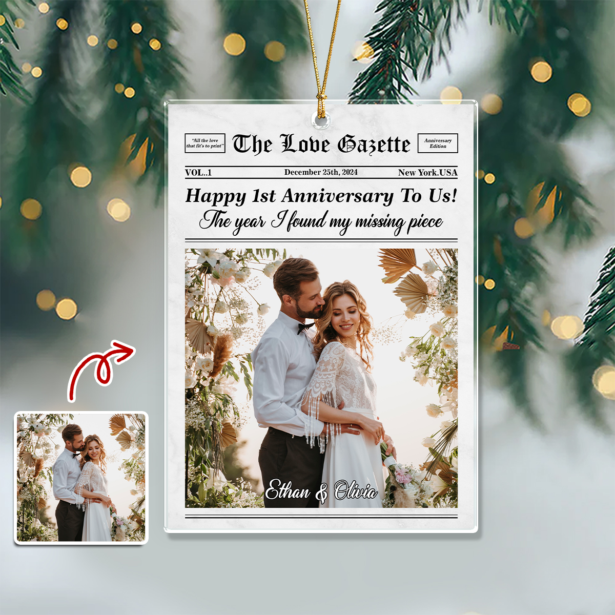 Custom Photo The Love Gazette Acrylic Ornament Christmas Gift For Couple HO82 894676
