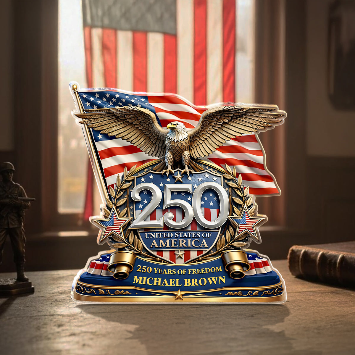 Personalized America 250th Anniversary Patriot Eagle Acrylic Block Plaque - Patriotic Memorial Decor HO82 901904