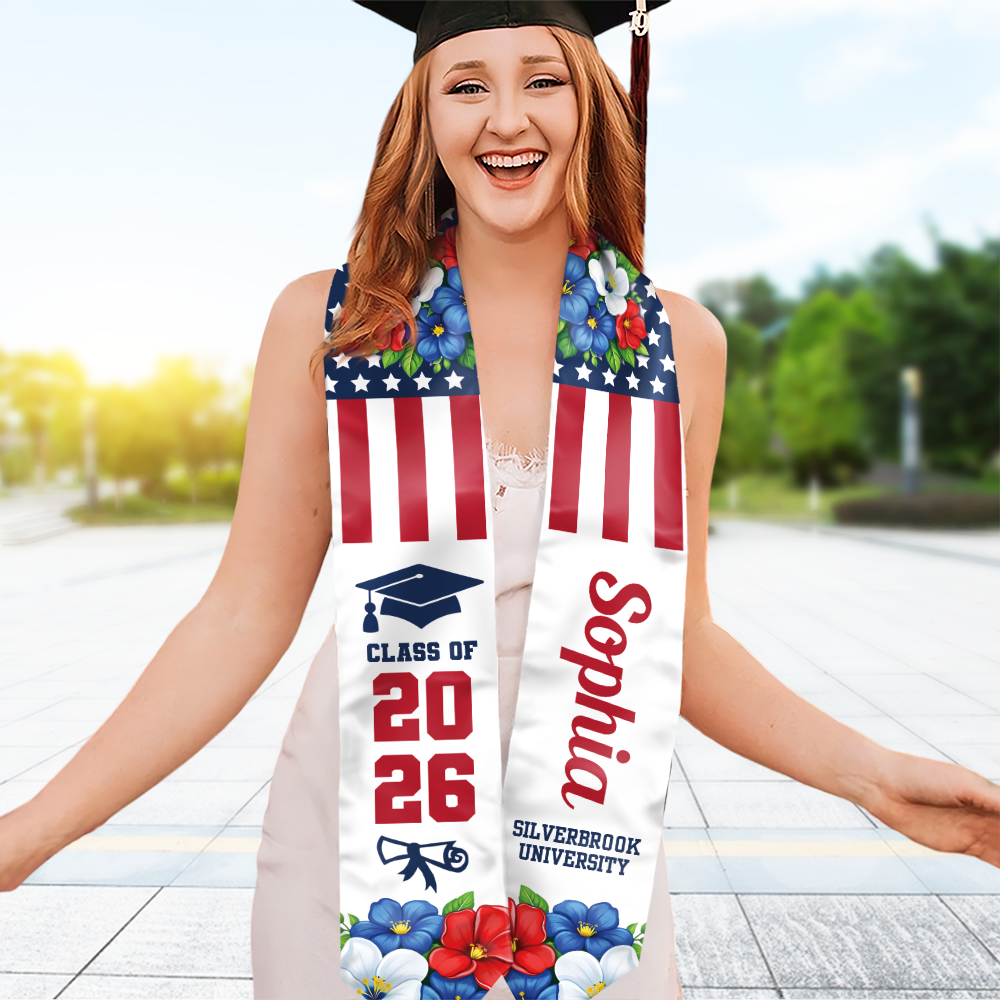 Personalized Amerian Flag Class of 2026 Graduation Stoles HA75 920830