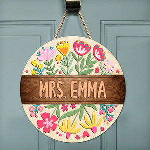 Custom Teacher Name With Floral Layer Doorsign, Back To School Gift HO82 894302