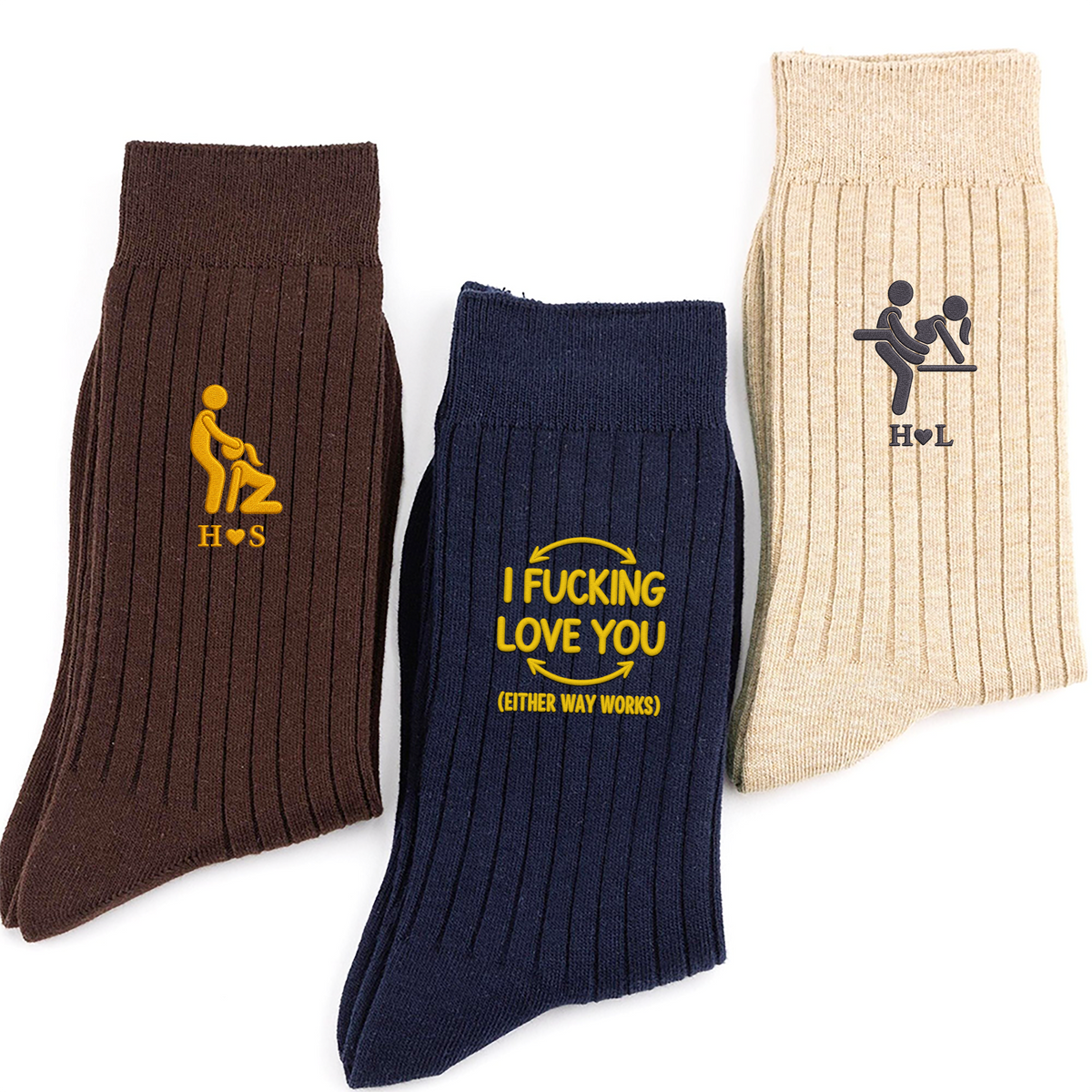Personalized I F*cking Love You Either Way Works Embroidered Socks, Naughty Gifts For Him, Groom, Husband CH07 180680