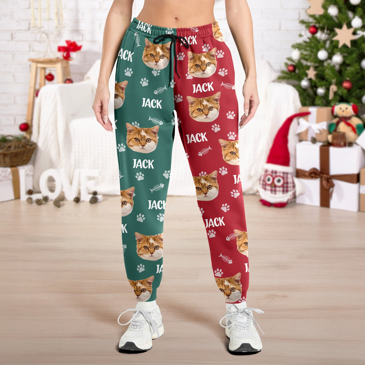 Custom Cat Face Photo Color Split Sweatpants Gift For Christmas HO82 900388