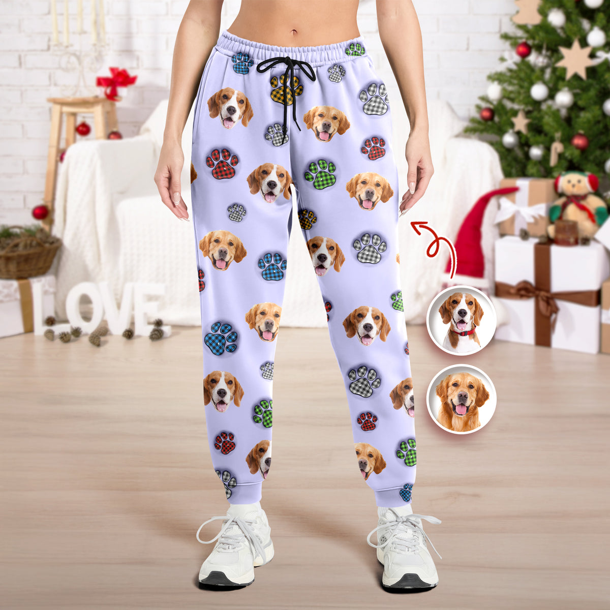 Custom Dog Photo Christmas Paw Style - Personalized 3D Inflated Effect Sweatpants CH07 899654