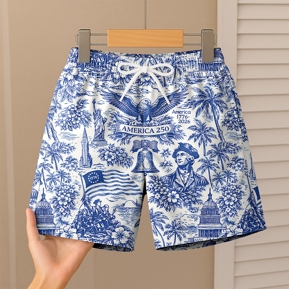 America 250th Anniversary 1776-2026 Toile De Jouy Style Kid Beach Short TH10 169409