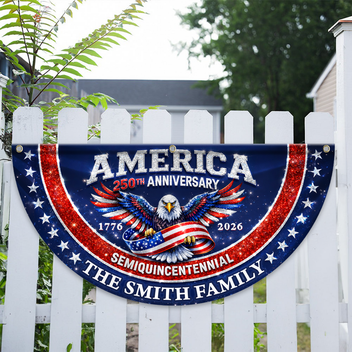 Custom Family Name America 250th Anniversary 1776-2026 Patriotic Eagle Non-Pleated Fan Flag HA75 920842