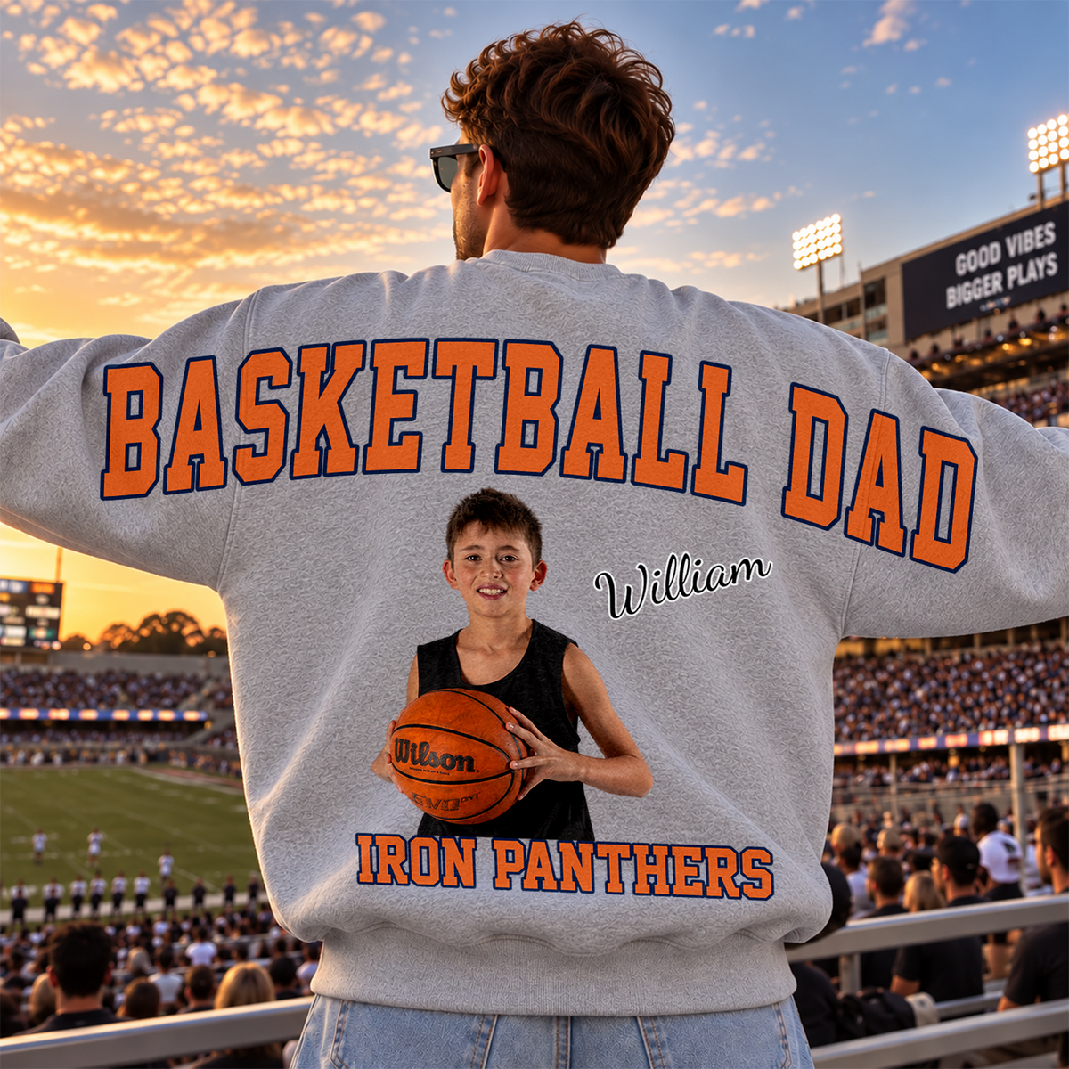 Custom Photo Basketball Dad Shoulder To Shoulder Sweatshirt CH07 181162
