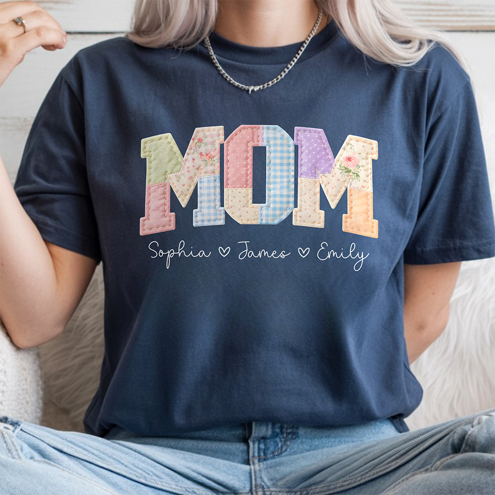 Custom Kids' Names Mom, Gigi Faux Patchwork Comfort Shirt Gift For Mother's Day HO82 902034