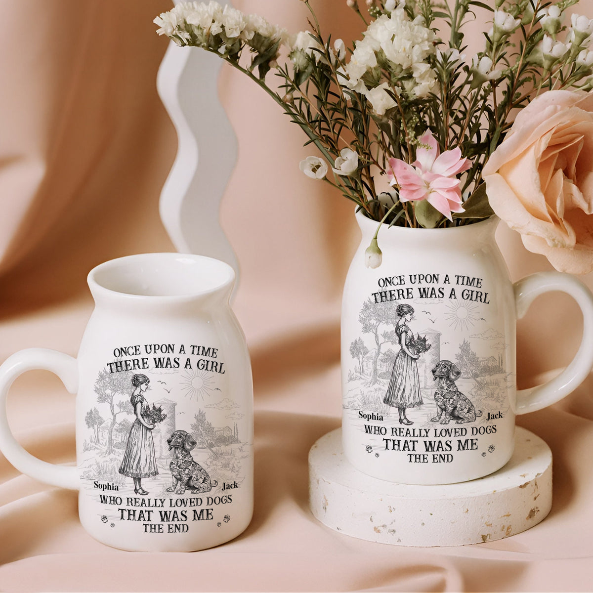 And She Lived Happily Ever After Dog Toile De Jouy Personalized Vase LM32 893843