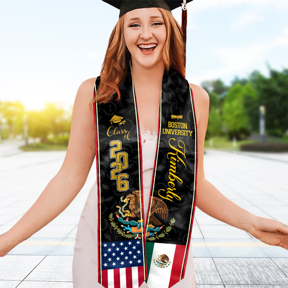 Custom Class of 2026 Mexican American Flag Graduation Stole TH10 898307