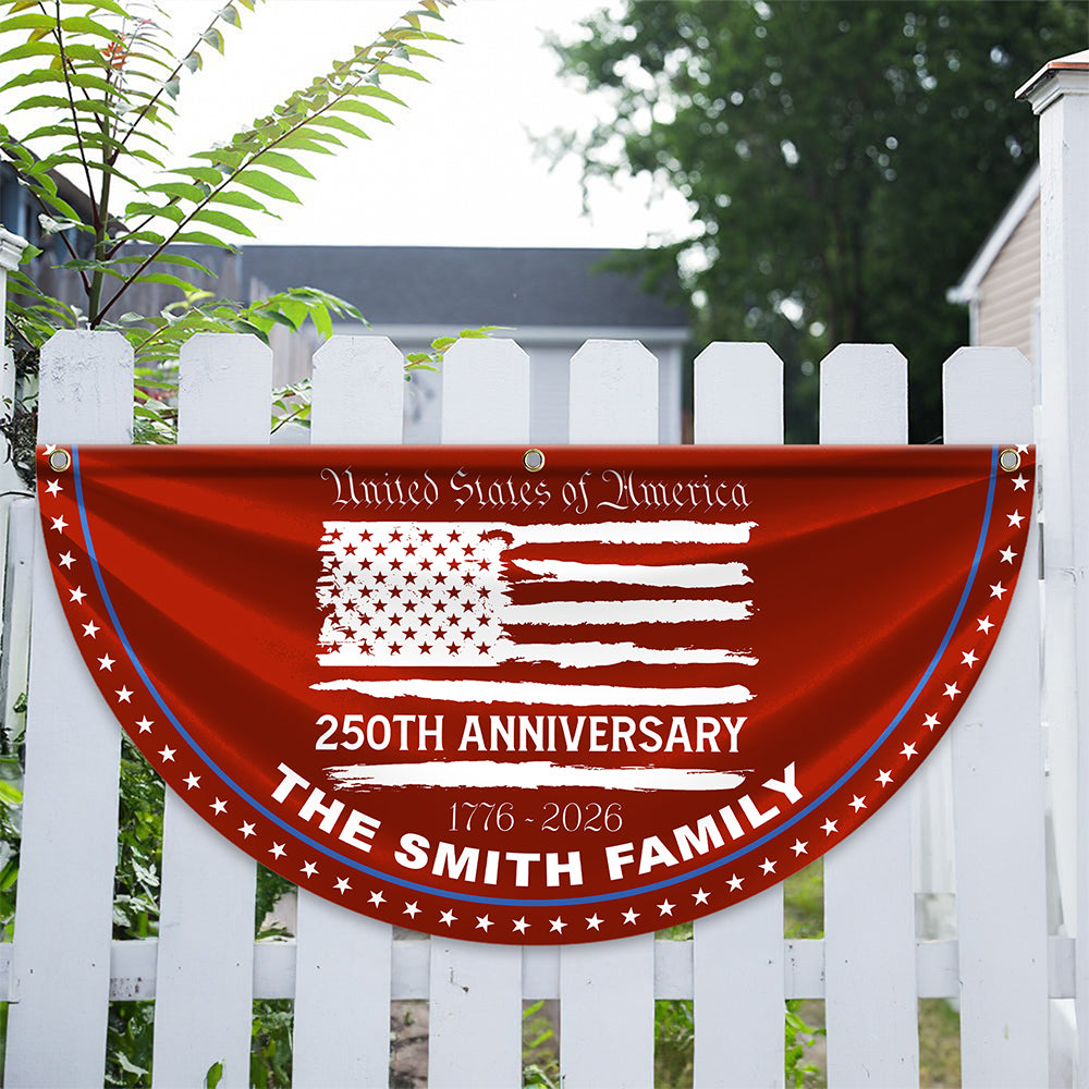 Custom Family Name USA 250th Anniversary Non-Pleated Fan Flag HA75 920290