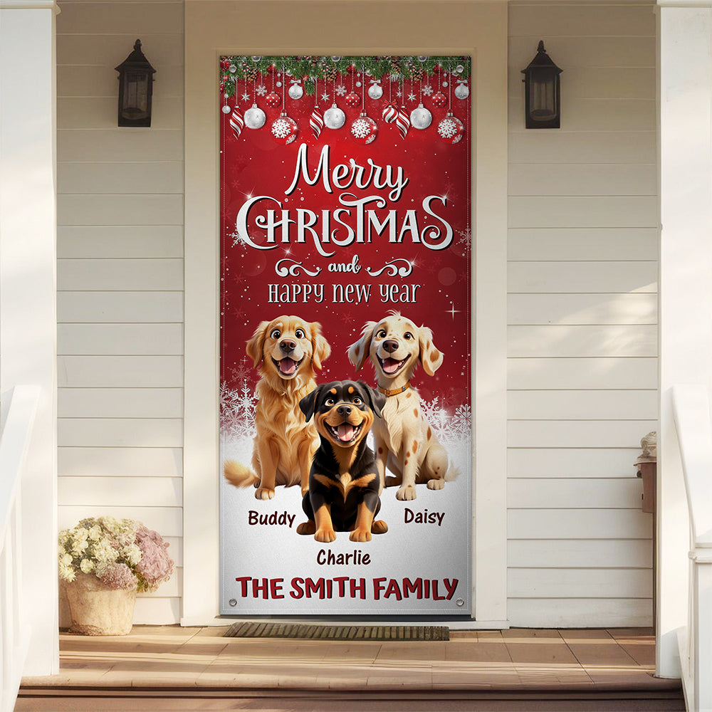 Custom 3D Cute Dog Merry Christmas and Happy New Years Door Cover LM32 897135