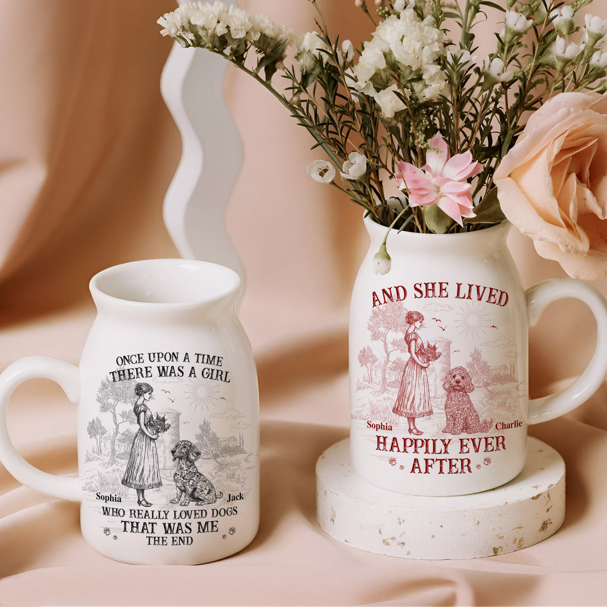 And She Lived Happily Ever After Dog Toile De Jouy Personalized Vase LM32 893843