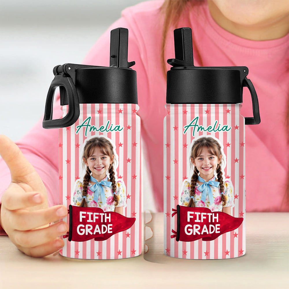 Custom Photo Grade Pennant Spirit Kid Water Bottle - Gift for Kids, Back to School HO82 902922