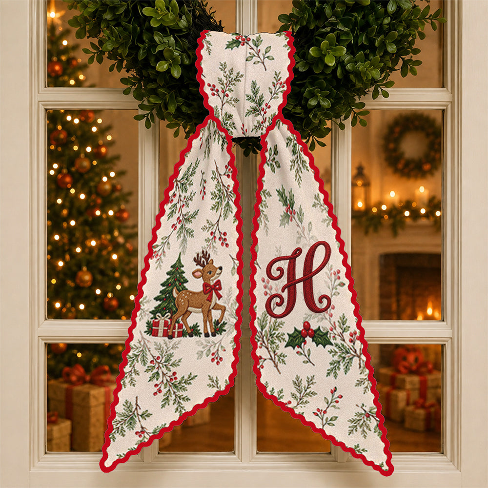 Custom Initial Christmas Reindeer Ribbon Print Wreath Sash Festive Christmas Home Decor HO82 903916