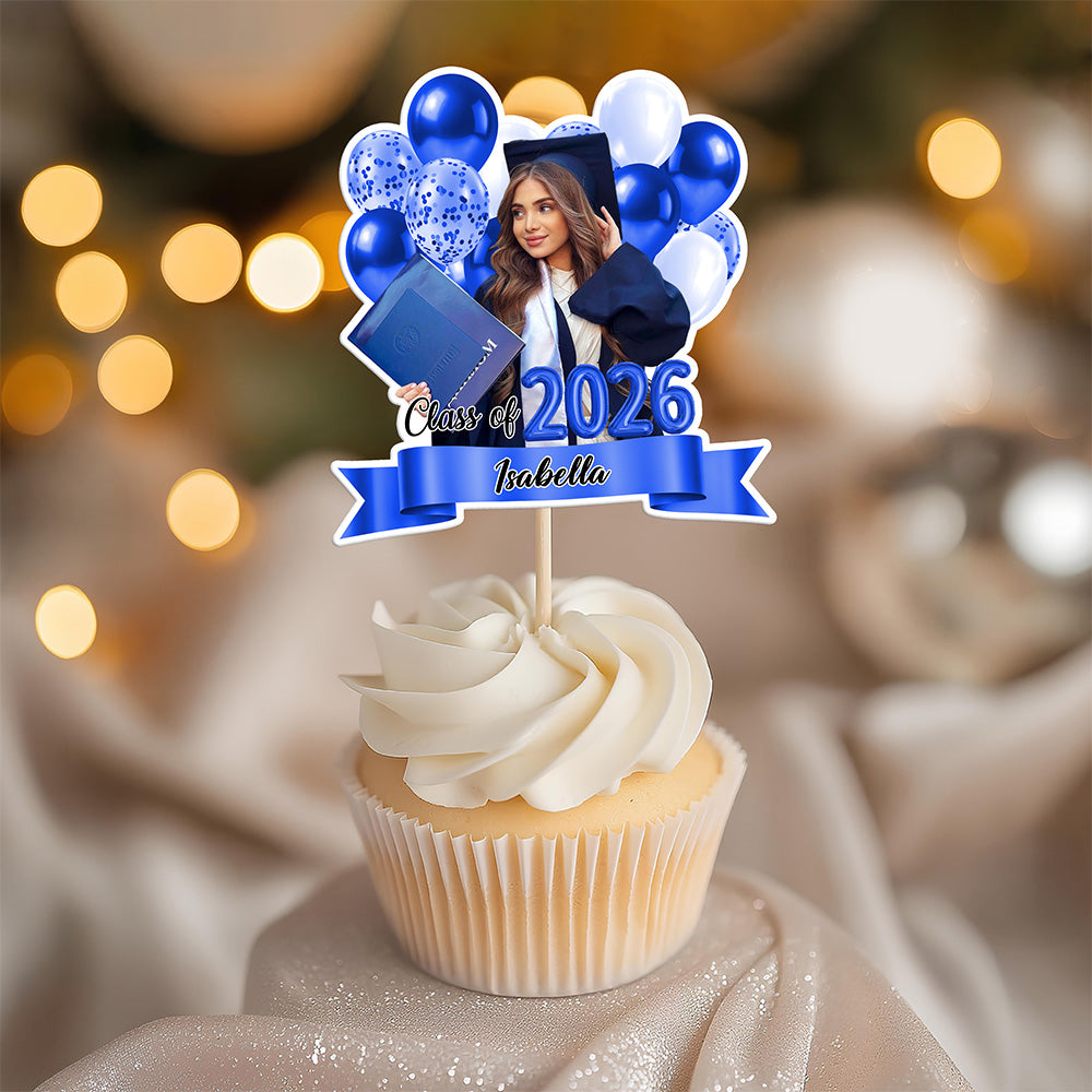 Custom Photo Graduation Cupcake Topper Class Of 2026 – Personalized Party Decoration CH07 910260