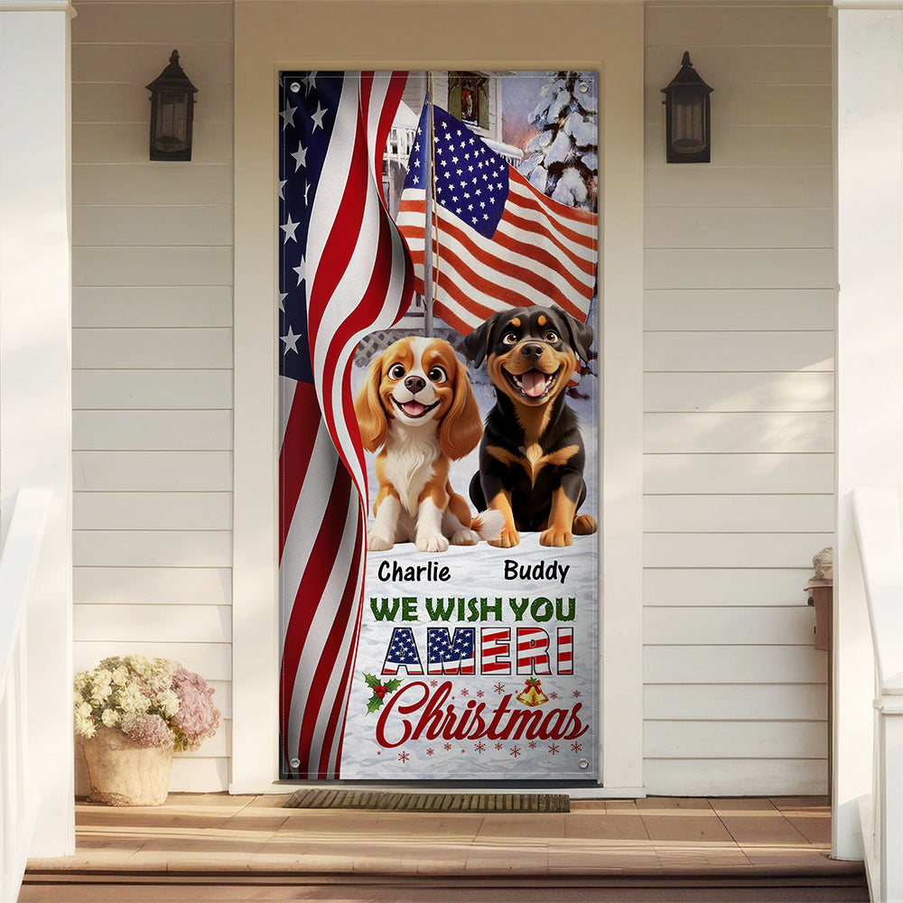 Custom Cute 3D Dog We Wish You Ameri Christmas Decoration Door Cover HA75 898084