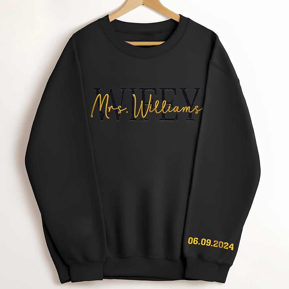 Personalized Wedding Gift, Wifey Mrs Sleeve Embroidered Sweatshirt LM32 899657