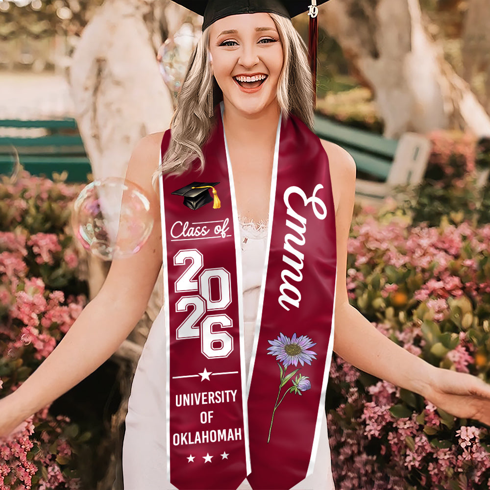 Personalised Birth Flower Graduation Class Of 2026 Stoles Gift for Graduates LM32 899327
