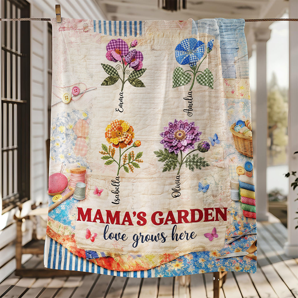 Custom Name Grandma's Garden Love Grows Here Blanket - Personalized Birth Flower Mother’s Day Gift CH07 911194