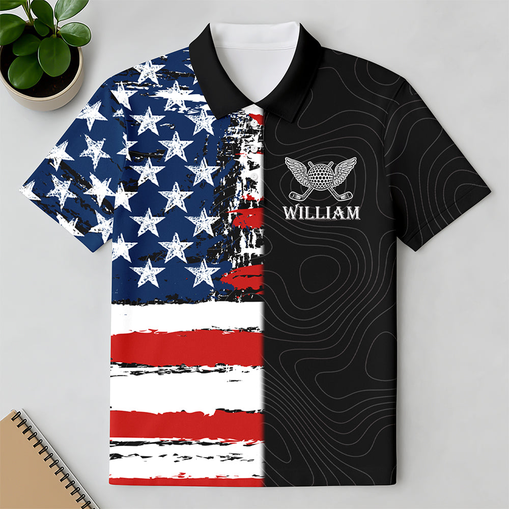 Personalized Name Golf Man American Flag Polo Shirt For Golfer LM32 899087