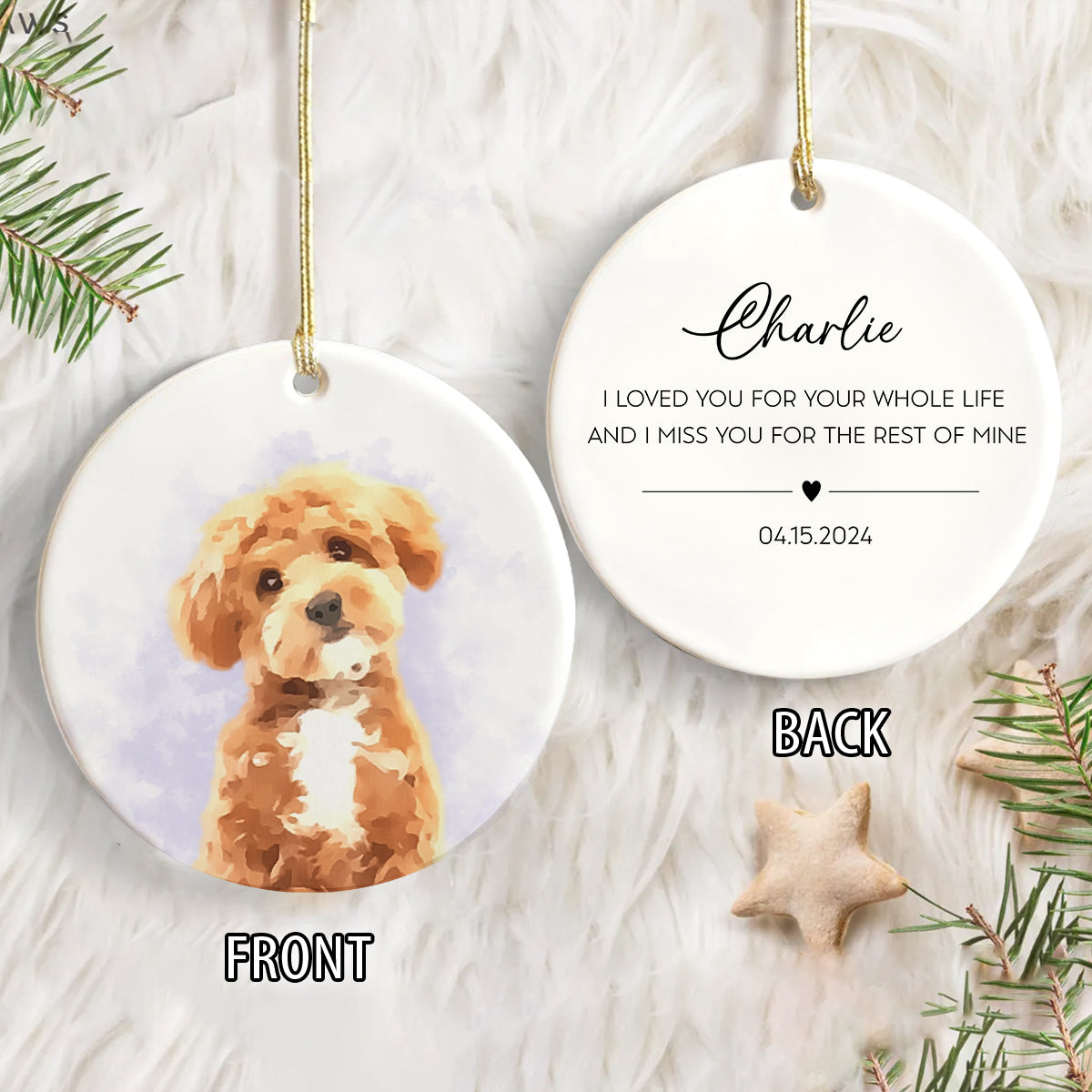 Custom Dog Photo Watercolor I Love You - 2 Sided Memorial Ceramic Ornament LM32 895605