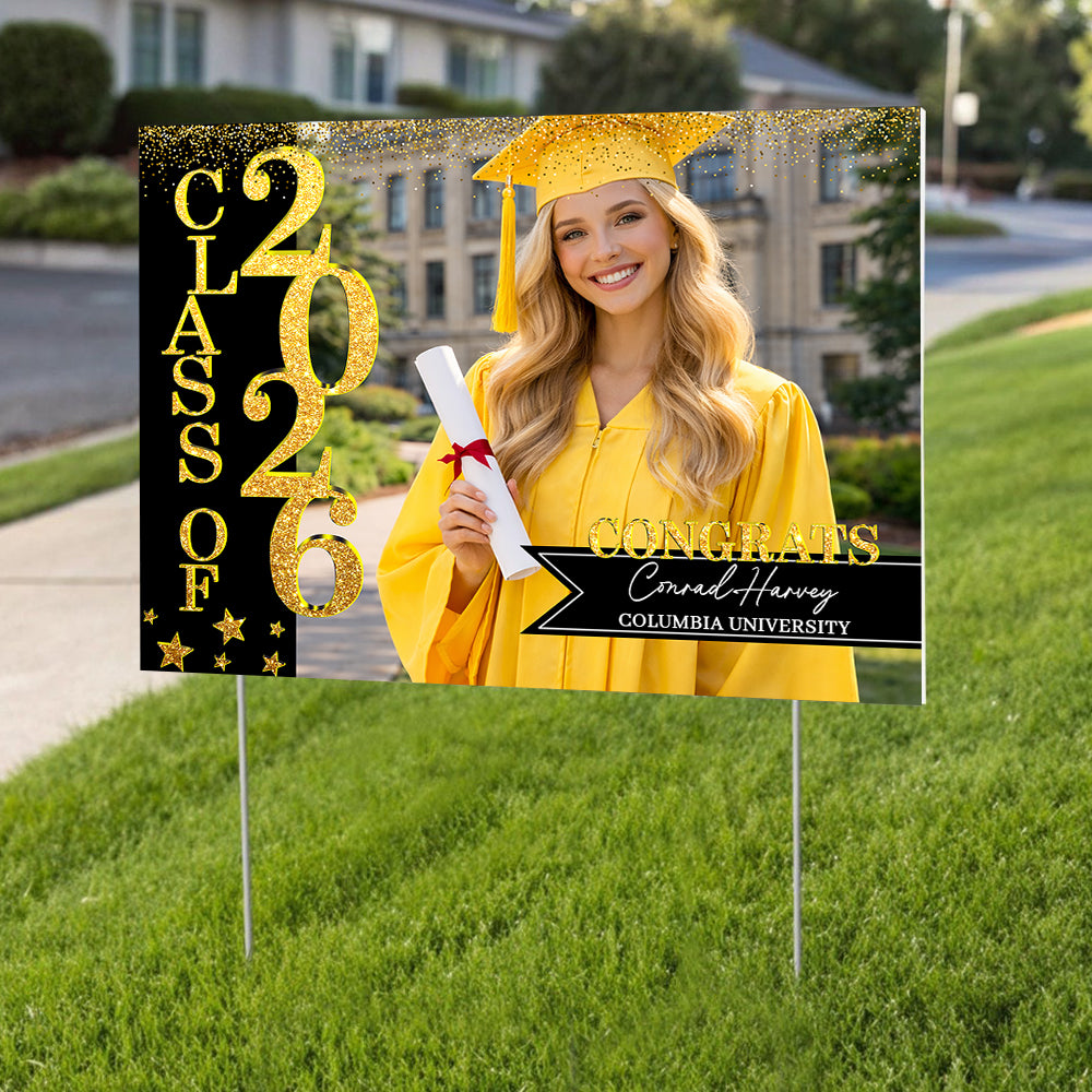 Custom Photo Class of 2026 Glitter Stars Graduation Yard Sign LM32 899361