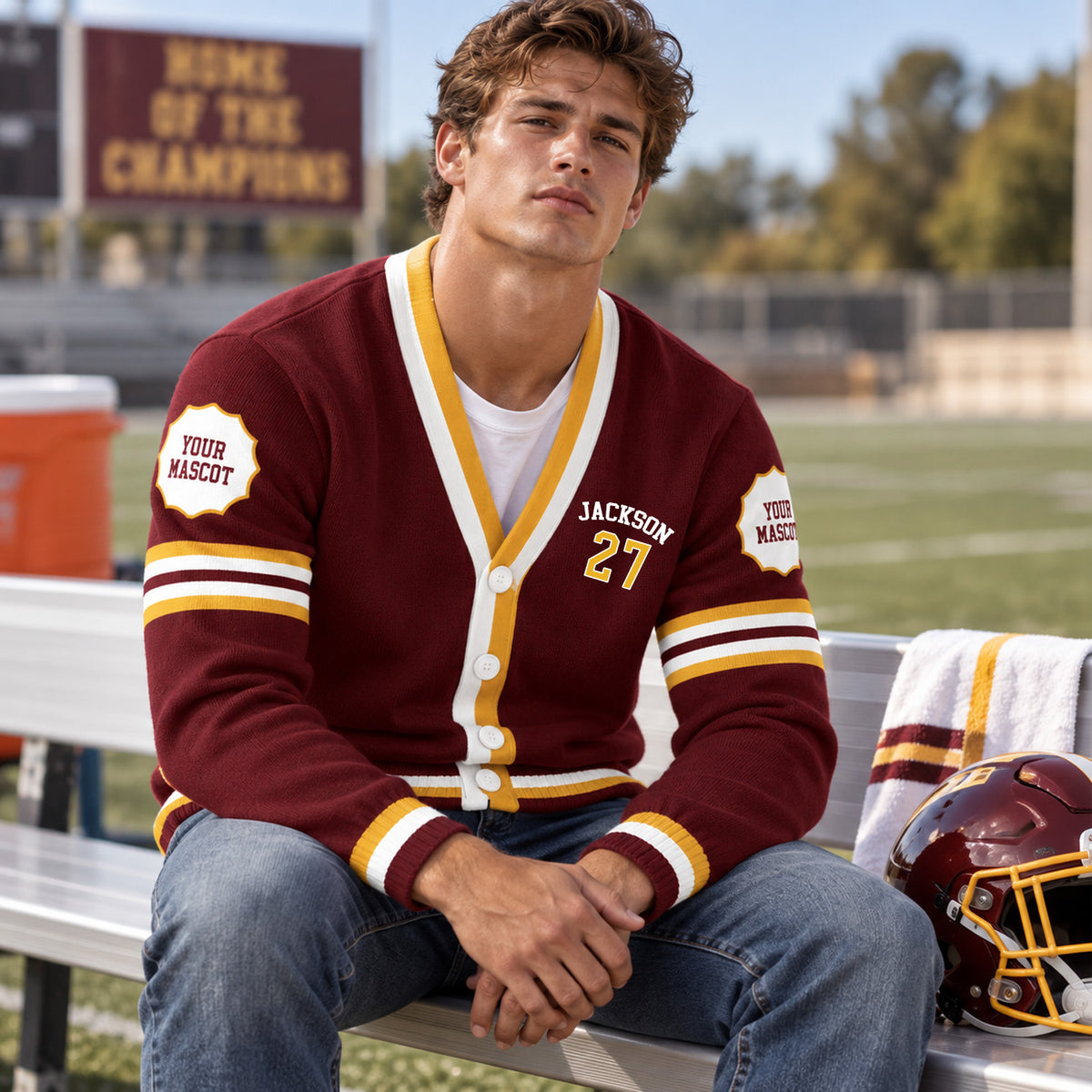Custom Football Photo Varsity V-neck Cardigan Football Player Gift HO82 903630