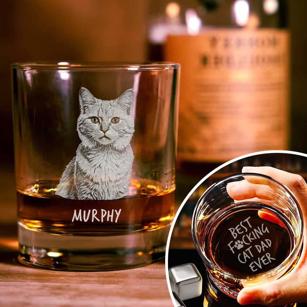 Custom Photo Best F*cking Cat Dad Ever Engraved Whiskey Glass Gift For Cat Lover CH07 895988